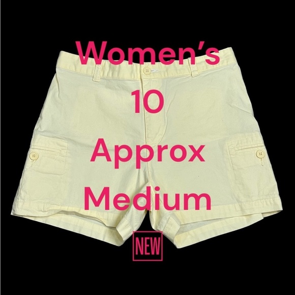 Women's Lee 10 Medium Chino Khakis Shorts Pastel Yellow Twill High Rise Stretch - Picture 2 of 8